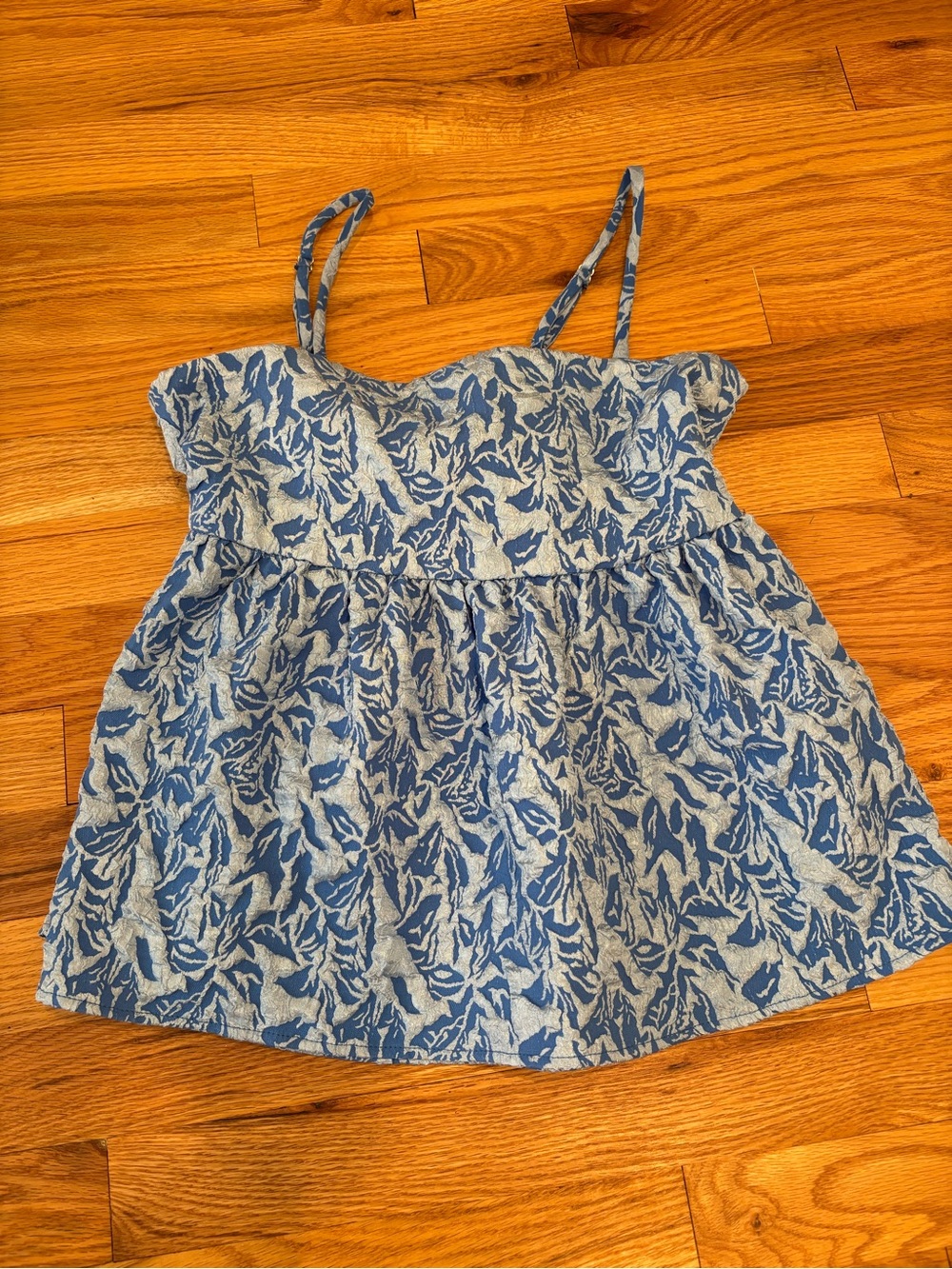 THML Blue Leaf Jacquard Spaghetti Strap Top